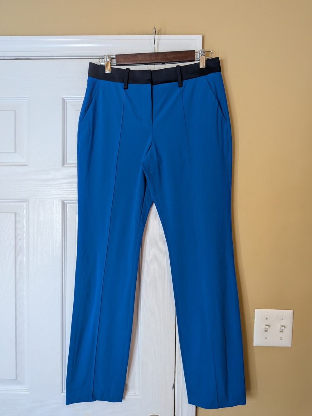 Tory Burch Sport Colorblock Tailored Straight Leg Pants Blue Black Size 4 NWT